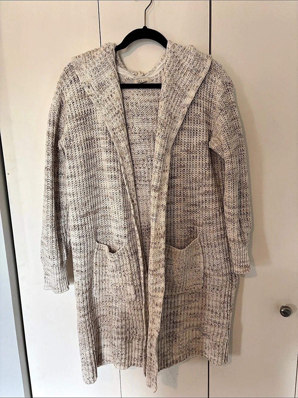 Style&Co Hooded Open Front Knit Cardigan Cream Large